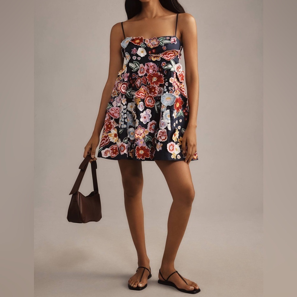 Anthropologie Sleeveless 3D Floral Babydoll Mini Dress Size XL - Picture 3 of 12